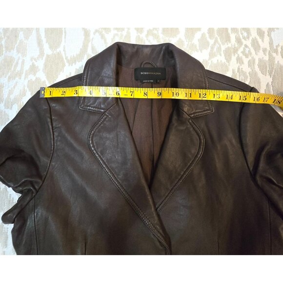 BCBGMAXAZRIA Women's Brown Leather Short Sleeve Tailored Blazer Jacket Large - Picture 11 of 14